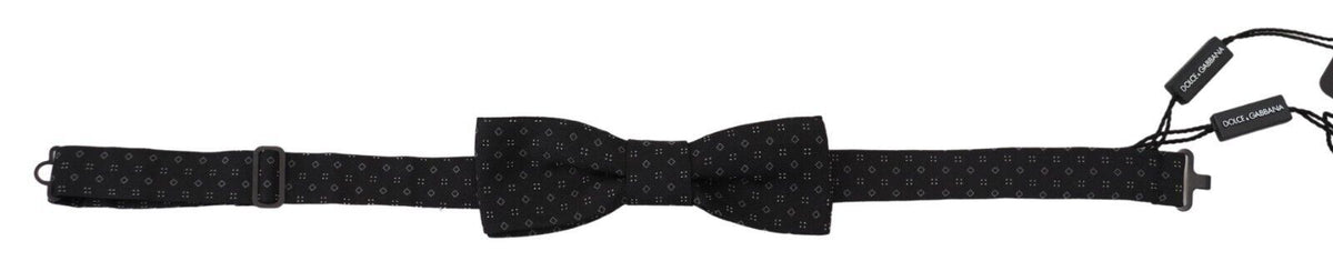 Dolce & Gabbana Schwarze gemusterte Seiden-Fliege mit verstellbarem Halsband