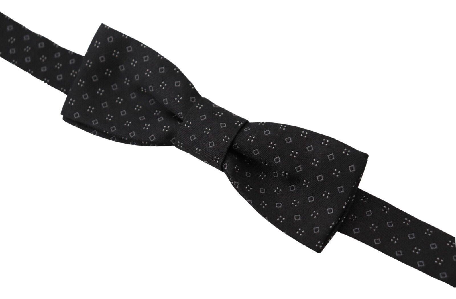 Dolce & Gabbana Schwarze gemusterte Seiden-Fliege mit verstellbarem Halsband