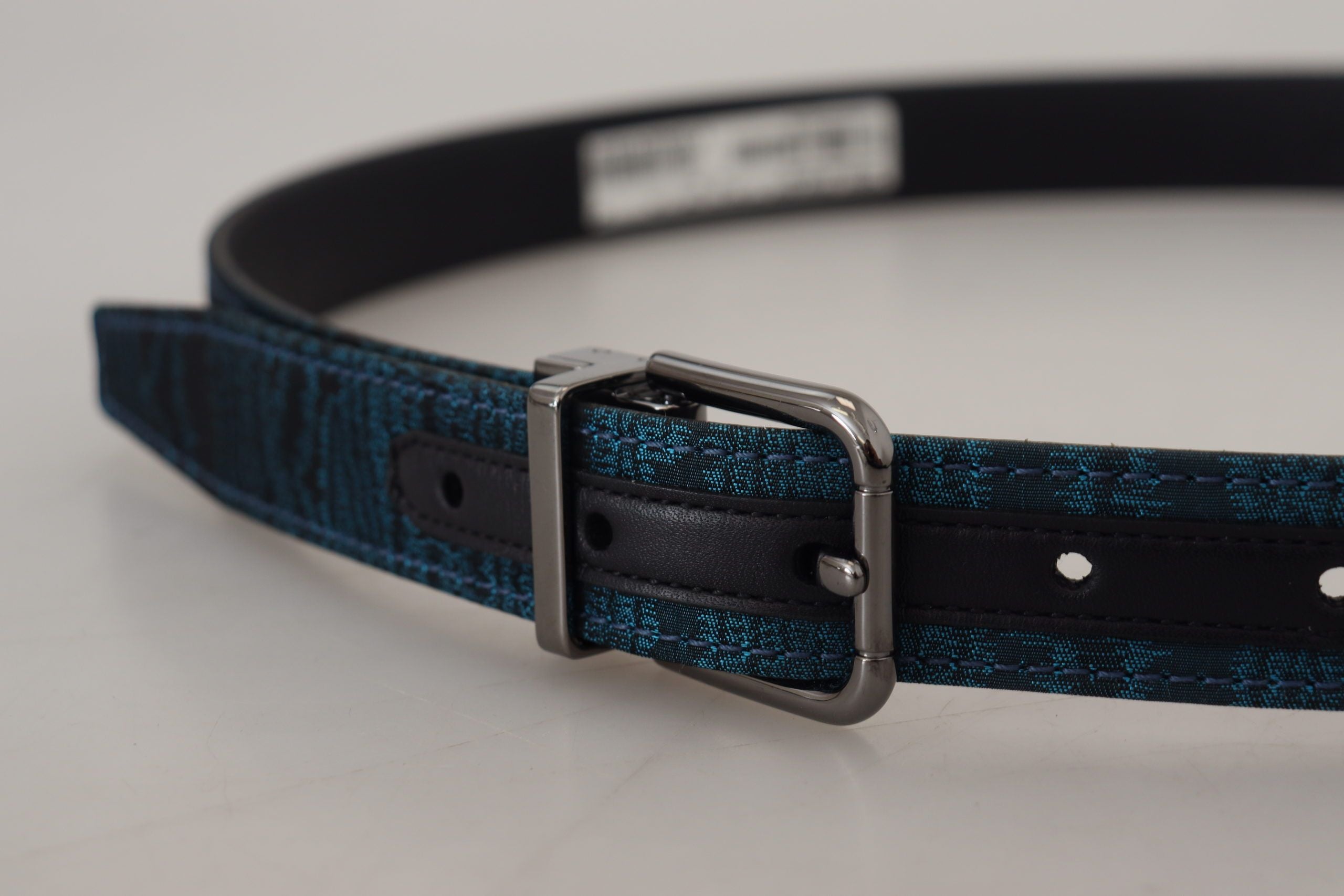 Dolce & Gabbana Blauer Jacquard Moire Gürtel mit silberner Metallschnalle für Herren