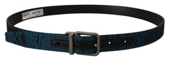 Dolce & Gabbana Blauer Jacquard Moire Gürtel mit silberner Metallschnalle für Herren