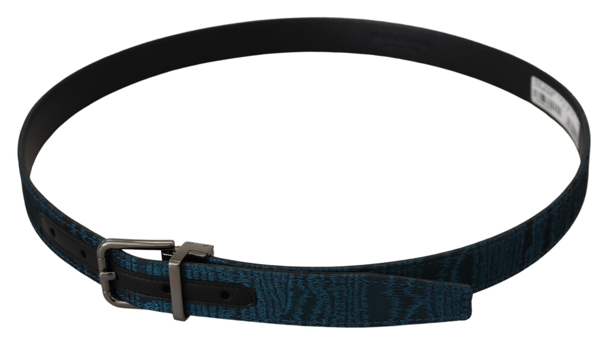Dolce & Gabbana Blauer Jacquard Moire Gürtel mit silberner Metallschnalle für Herren