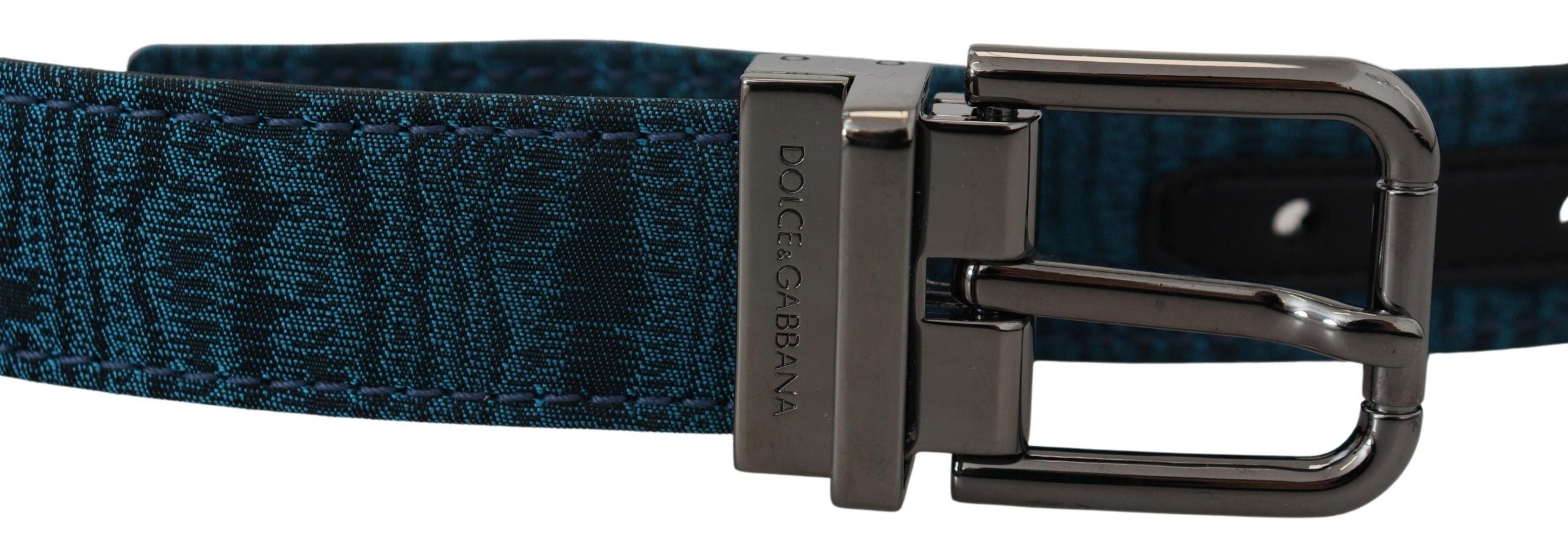 Dolce & Gabbana Blauer Jacquard Moire Gürtel mit silberner Metallschnalle für Herren
