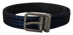 Dolce & Gabbana Blauwe Jacquard Streep Zilveren Gesp Riem