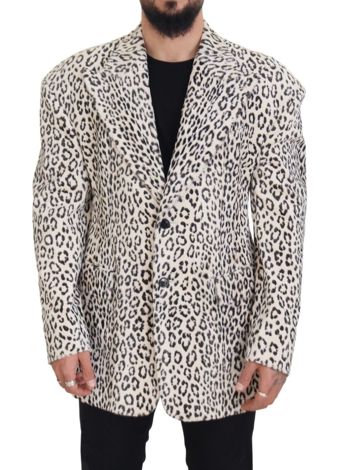 Dolce & Gabbana Weißer Leopard Einreihiger Mantel Blazer