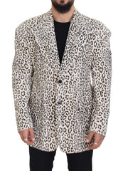 Dolce & Gabbana Weißer Leopard Einreihiger Mantel Blazer