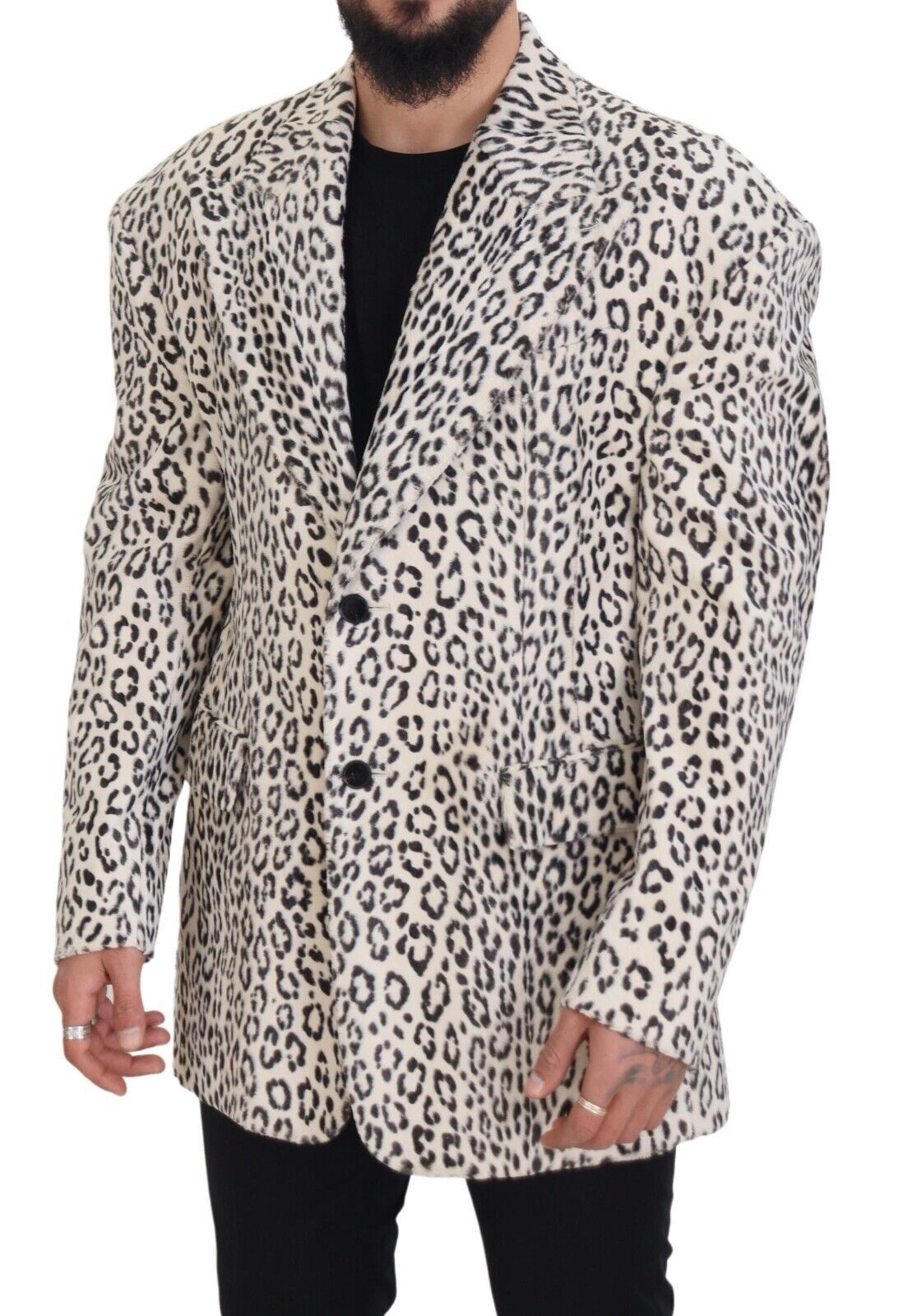 Dolce & Gabbana Weißer Leopard Einreihiger Mantel Blazer