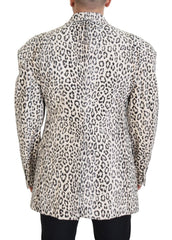 Dolce & Gabbana Weißer Leopard Einreihiger Mantel Blazer