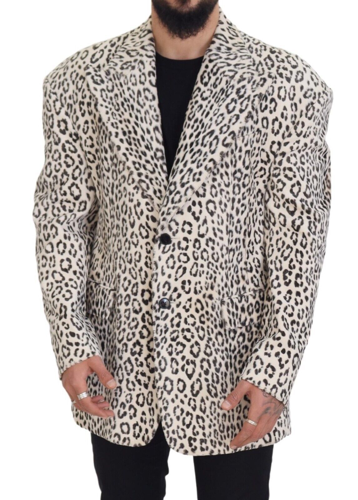 Dolce & Gabbana Weißer Leopard Einreihiger Mantel Blazer