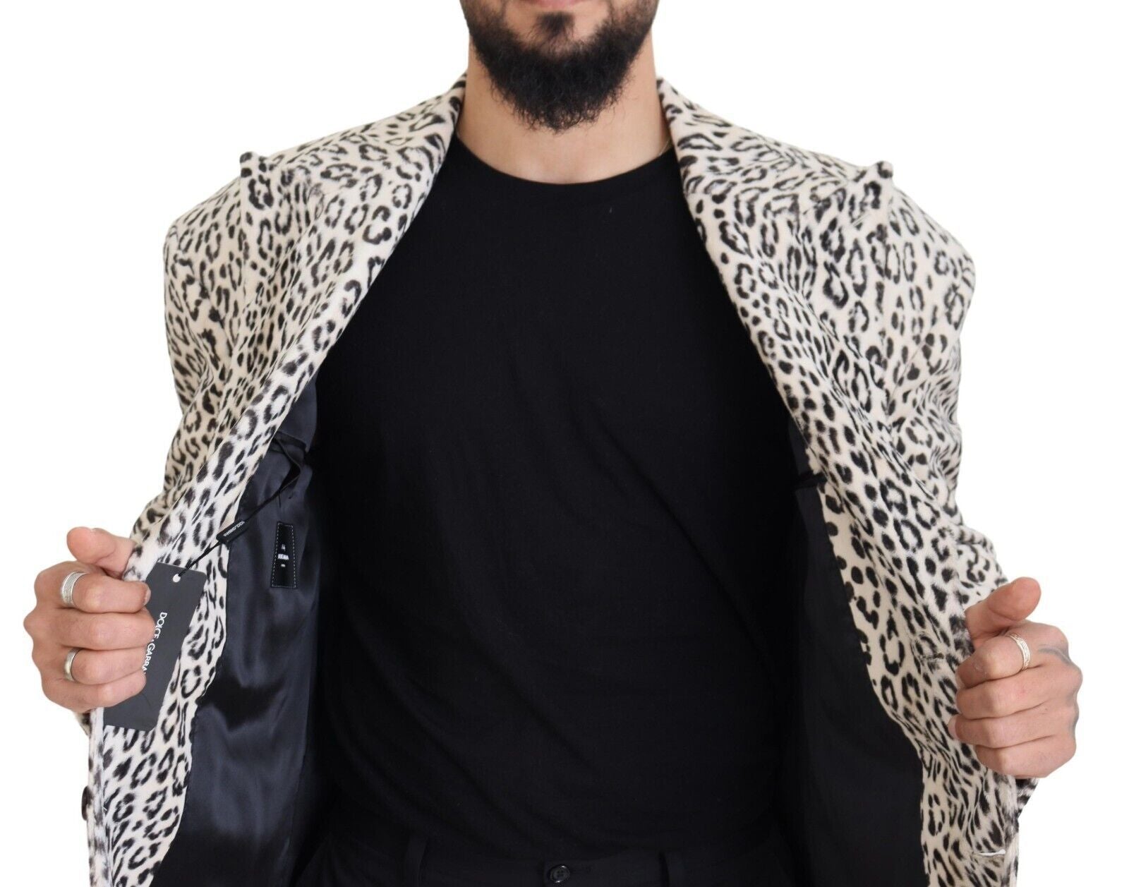 Dolce & Gabbana Weißer Leopard Einreihiger Mantel Blazer
