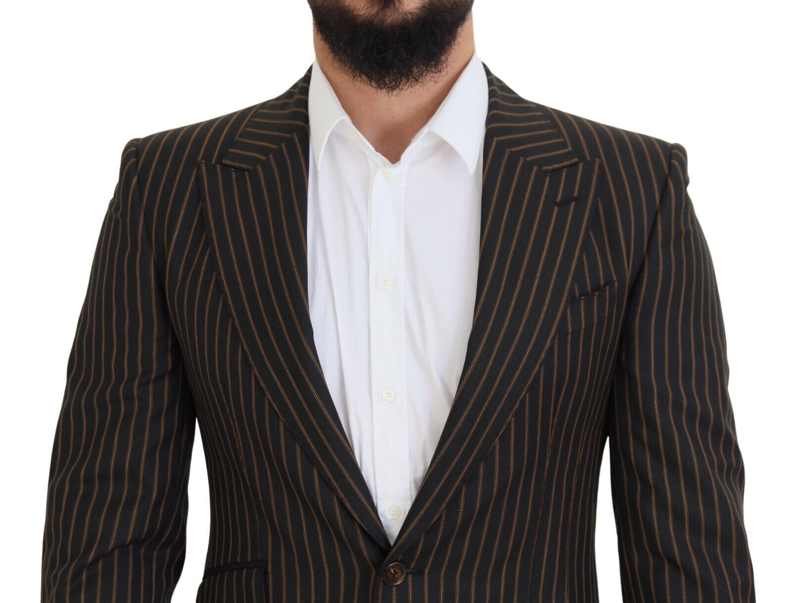 Dolce & Gabbana Zwartbruine Gestreept Colbert met enkele rij knopen