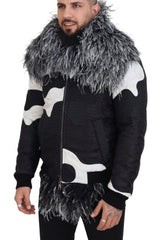 Dolce & Gabbana Jacke aus schwarzem und weißem Pelz-Shearling mit durchgehendem Reißverschluss