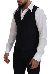 Dolce & Gabbana Black Virgin Wool Waistcoat Formal Dress Vest