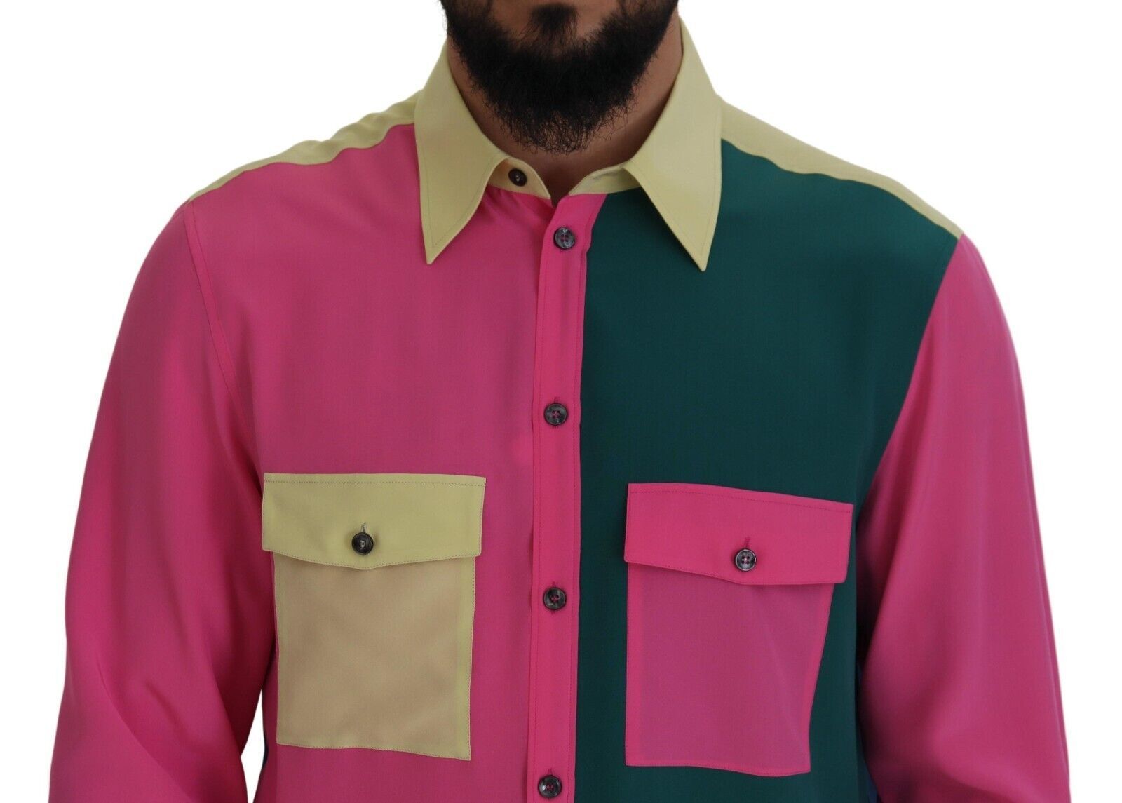 Dolce & Gabbana Seidenhemd mit Knopfleiste und mehrfarbigem Patchworkmuster