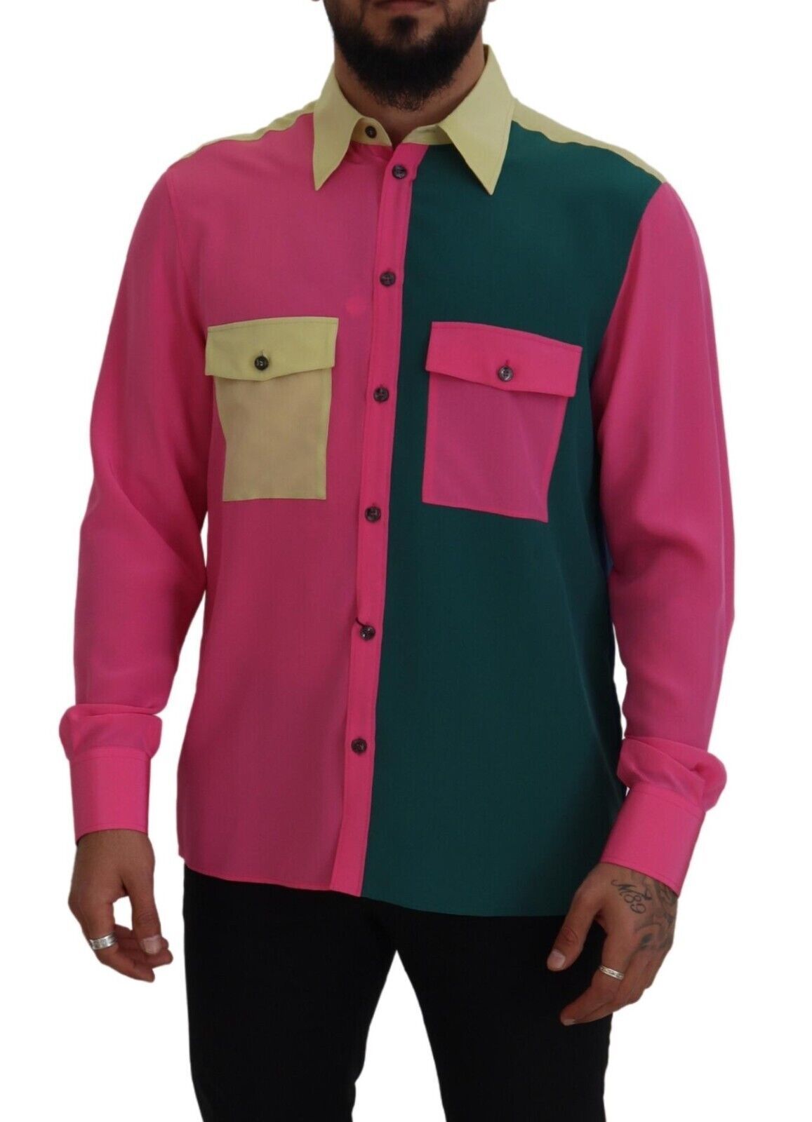 Dolce & Gabbana Seidenhemd mit Knopfleiste und mehrfarbigem Patchworkmuster