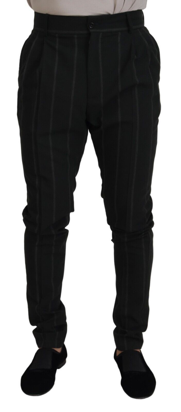 Dolce & Gabbana Schwarze gestreifte Herrenhose Baumwollhose
