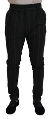 Dolce & Gabbana Schwarze gestreifte Herrenhose Baumwollhose