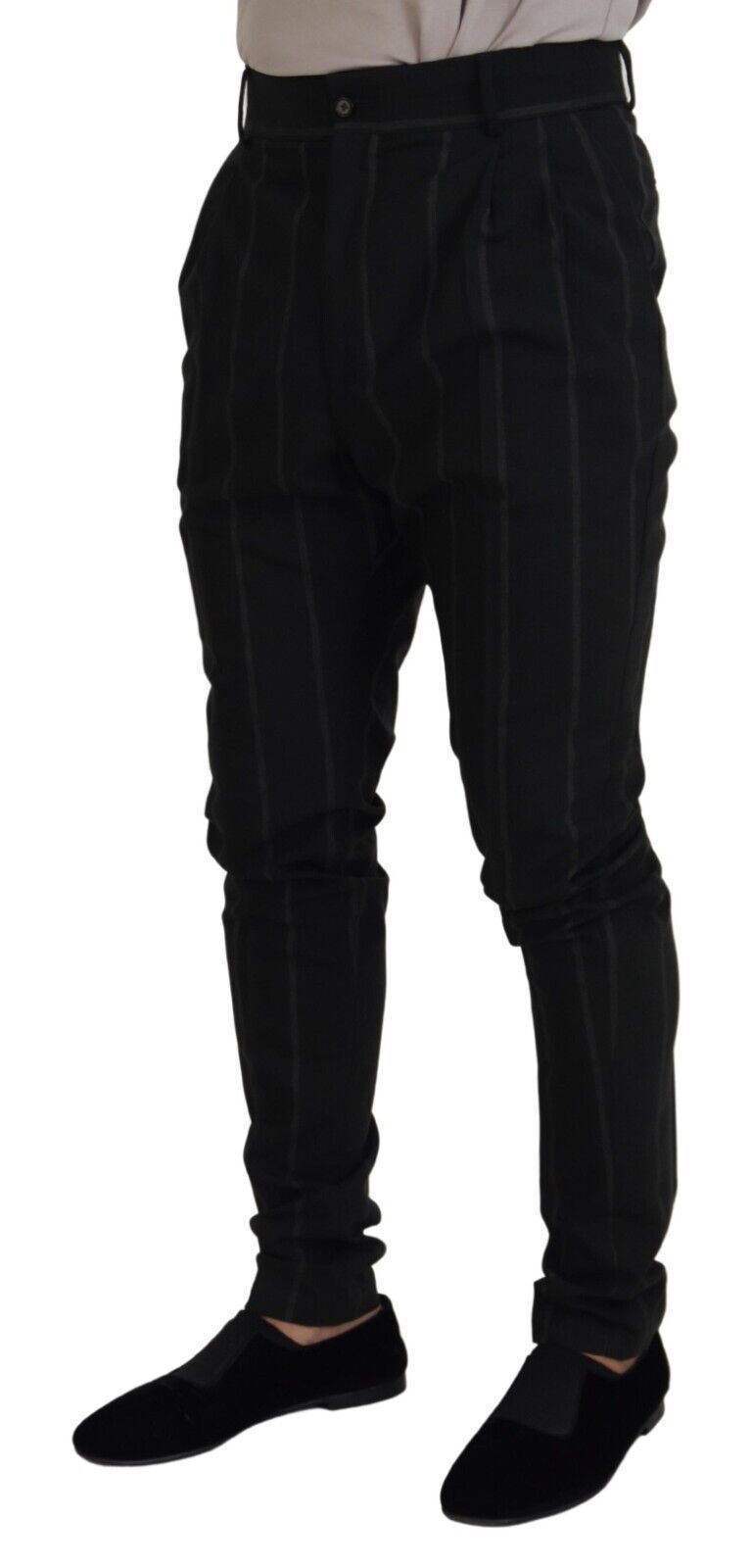 Dolce & Gabbana Schwarze gestreifte Herrenhose Baumwollhose