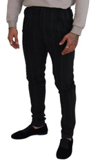 Dolce & Gabbana Schwarze gestreifte Herrenhose Baumwollhose