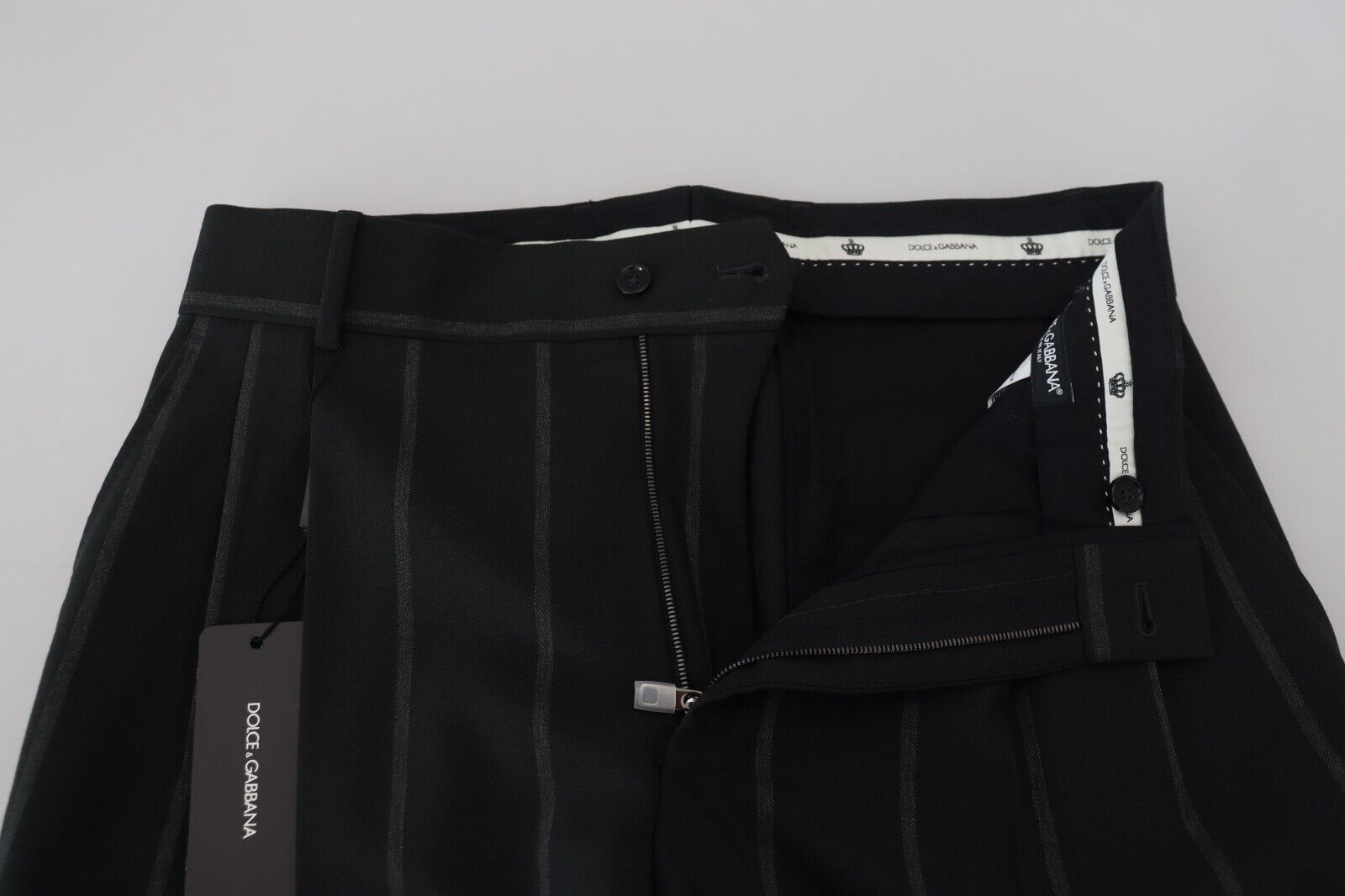 Dolce & Gabbana Schwarze gestreifte Herrenhose Baumwollhose