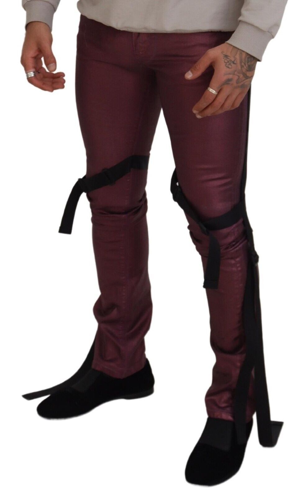 Dolce & Gabbana Magenta Baumwolle Herren Freizeit Harness Denim Jeans