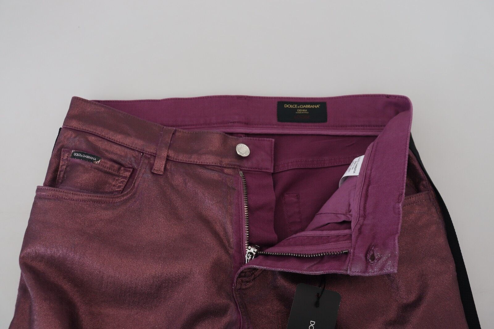 Dolce & Gabbana Magenta Baumwolle Herren Freizeit Harness Denim Jeans