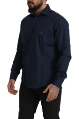 Roberto Cavalli Navy Blue Cotton Dress Formal Shirt