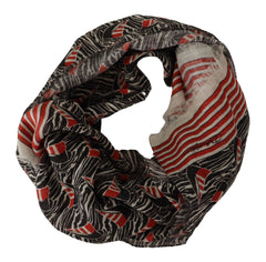 Dolce & Gabbana Zwart Rood Linnen Zeilboot Streep Print Sjaal