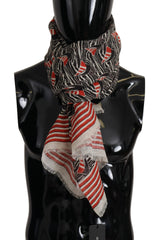 Dolce & Gabbana Zwart Rood Linnen Zeilboot Streep Print Sjaal
