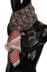 Dolce & Gabbana Zwart Rood Linnen Zeilboot Streep Print Sjaal