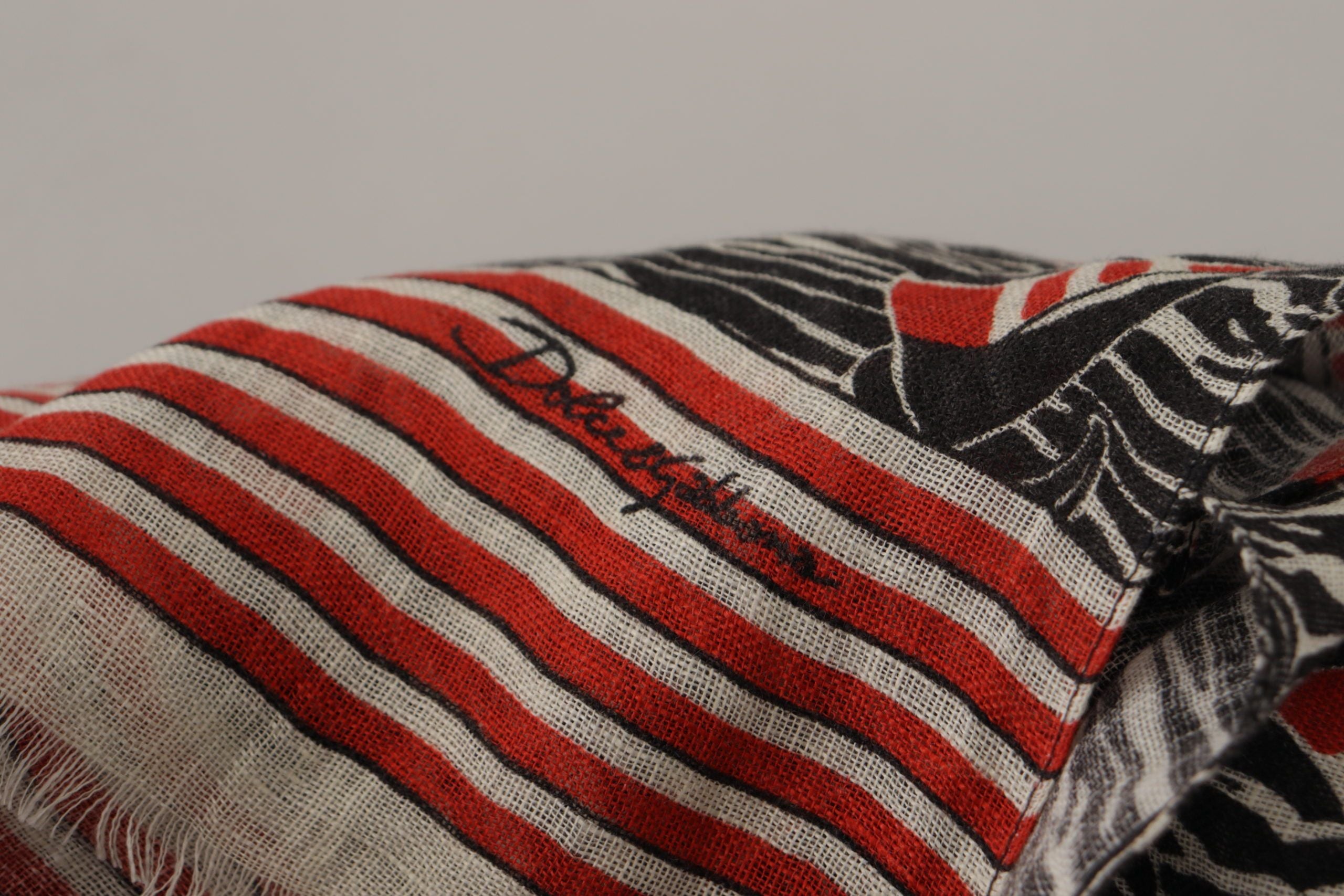 Dolce & Gabbana Zwart Rood Linnen Zeilboot Streep Print Sjaal