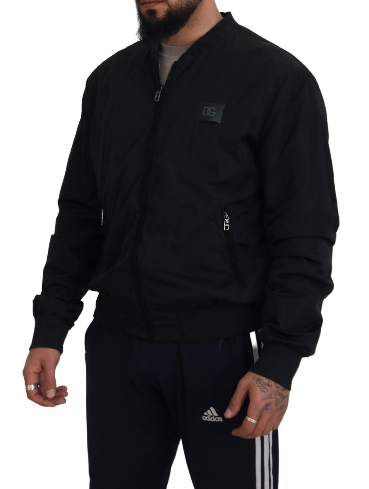 Dolce & Gabbana Zwart Nylon Logo Bomberjack met Ritssluiting