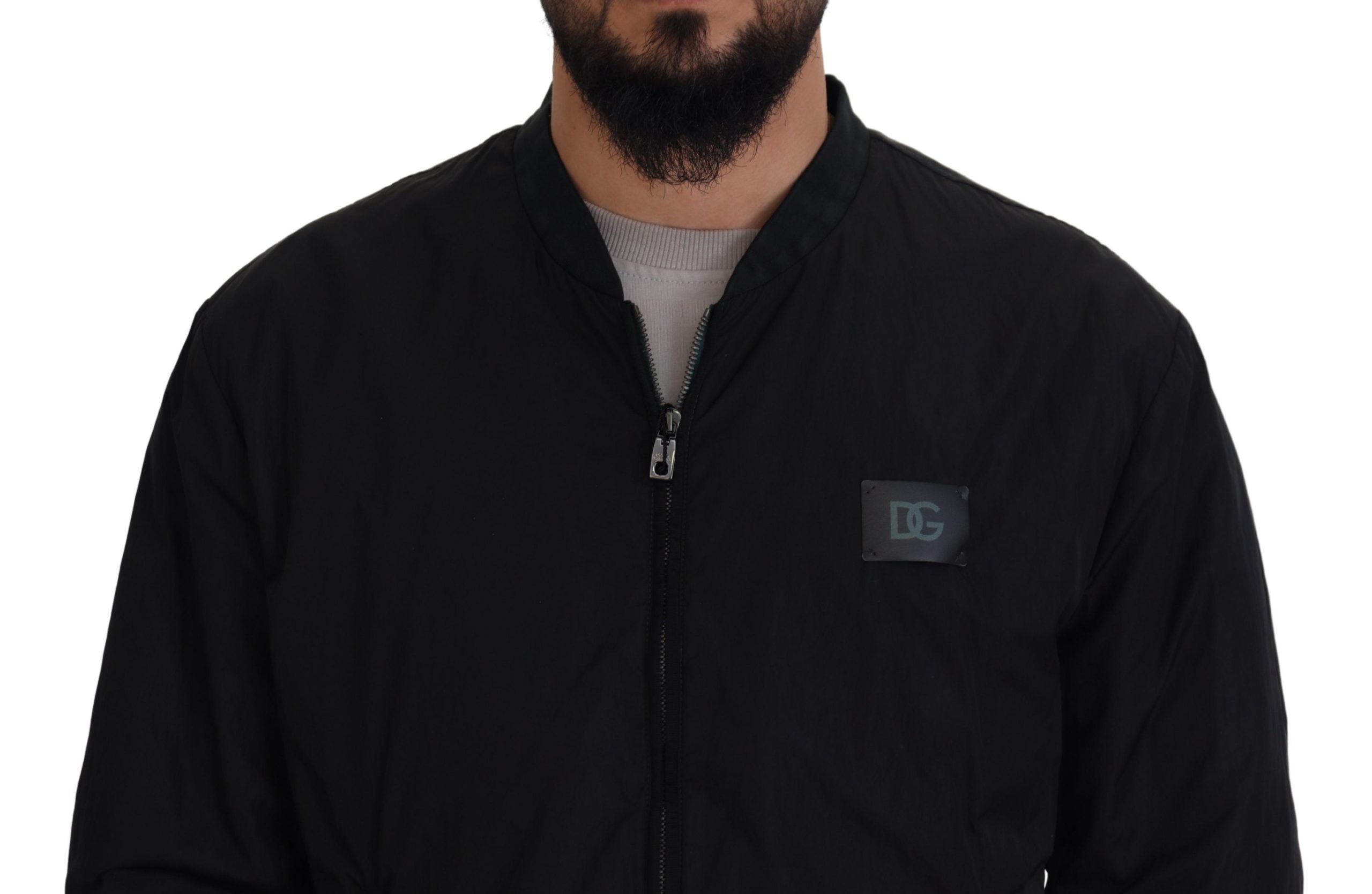 Dolce & Gabbana Zwart Nylon Logo Bomberjack met Ritssluiting