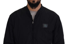 Dolce & Gabbana Zwart Nylon Logo Bomberjack met Ritssluiting