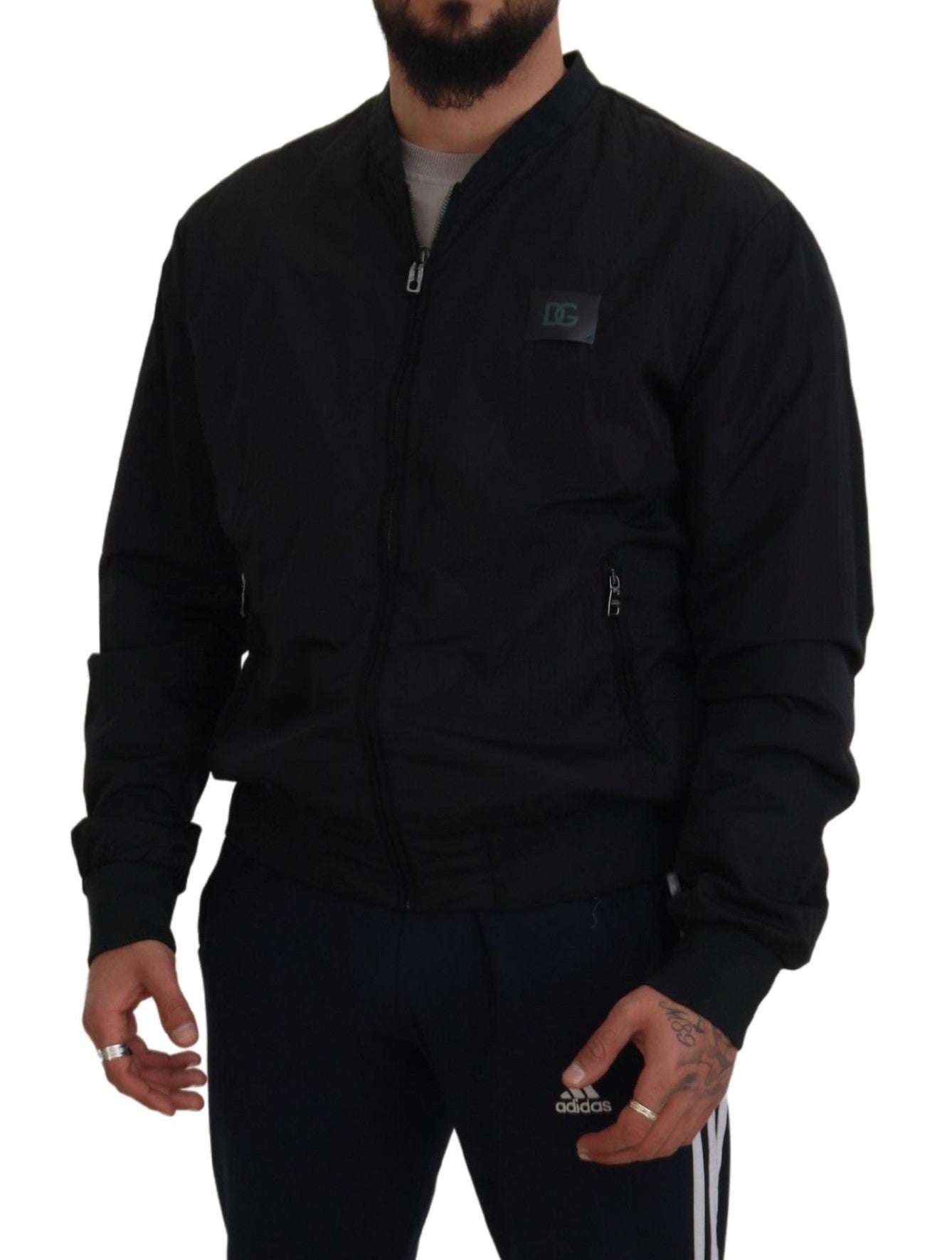 Dolce & Gabbana Zwart Nylon Logo Bomberjack met Ritssluiting