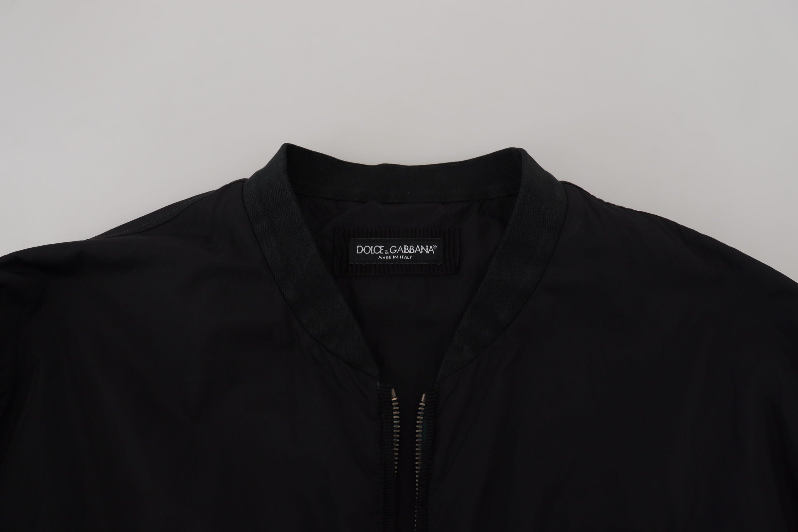 Dolce & Gabbana Zwart Nylon Logo Bomberjack met Ritssluiting