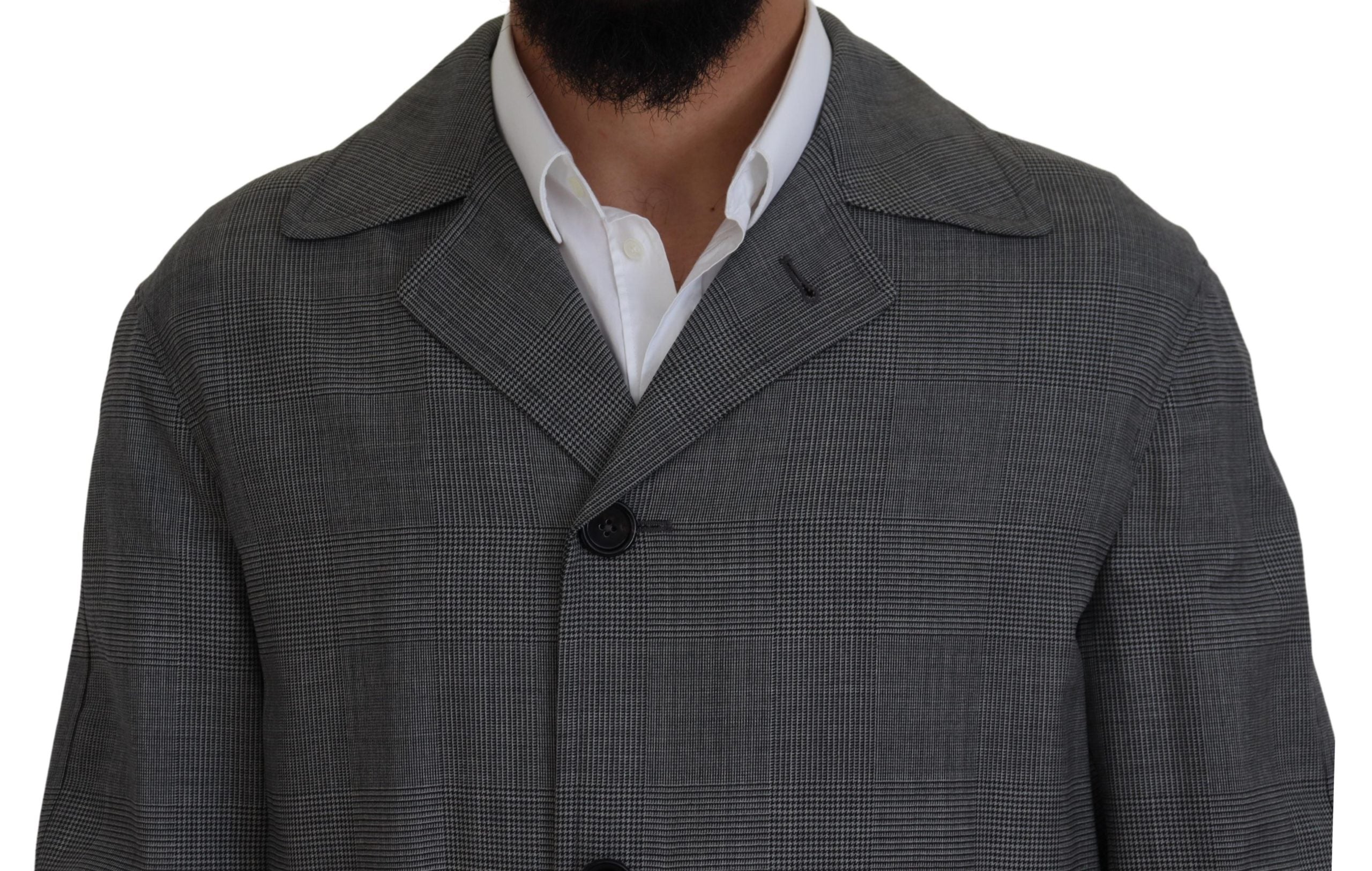 Dolce & Gabbana Grijze Wollen Geruite Lange Trenchcoat Jas Trenchcoat Jas