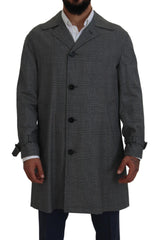 Dolce & Gabbana Grijze Wollen Geruite Lange Trenchcoat Jas Trenchcoat Jas