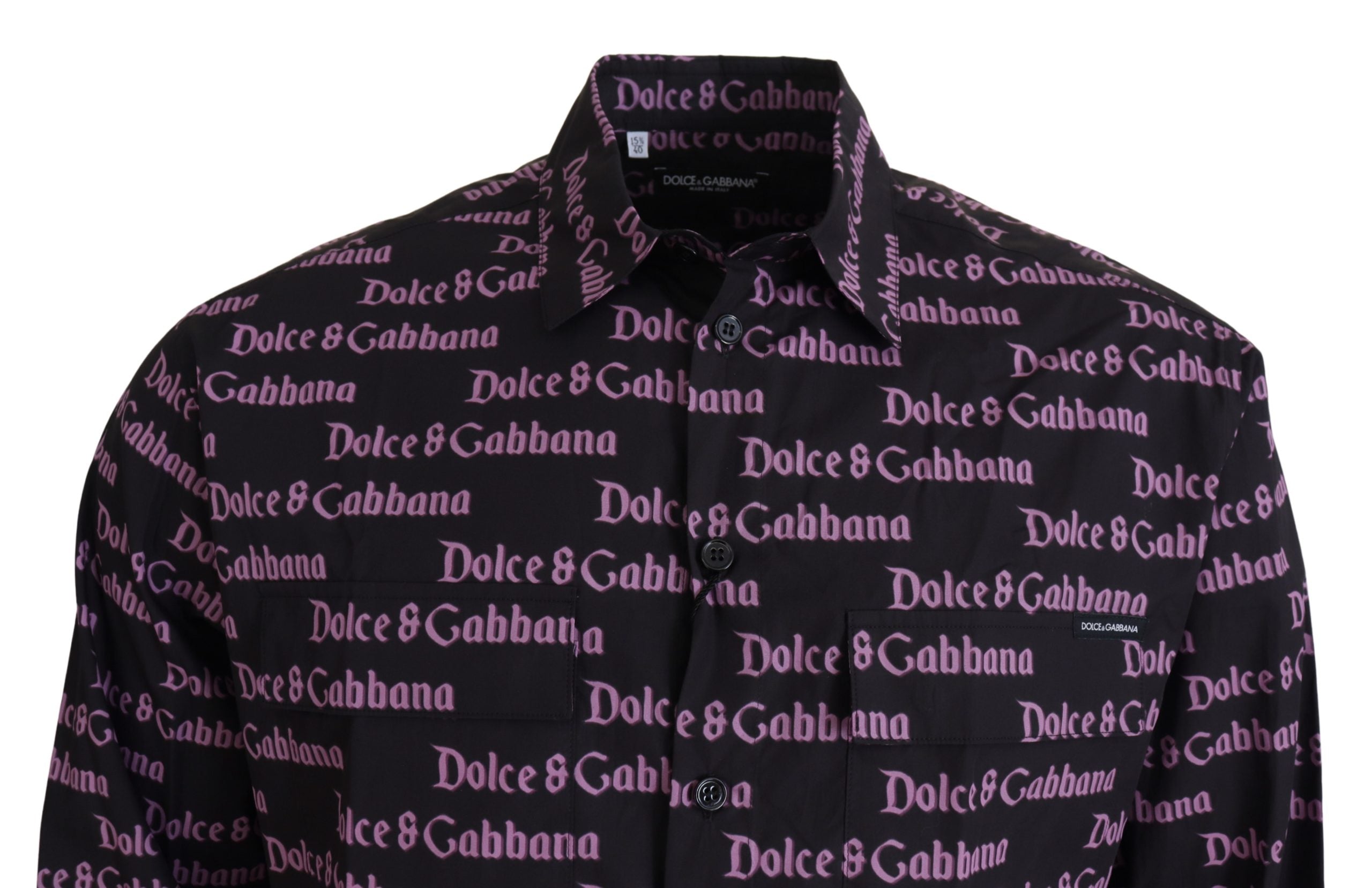 Dolce & Gabbana Schwarzes schmales Hemd mit lila Logo