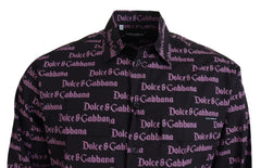 Dolce & Gabbana Schwarzes schmales Hemd mit lila Logo