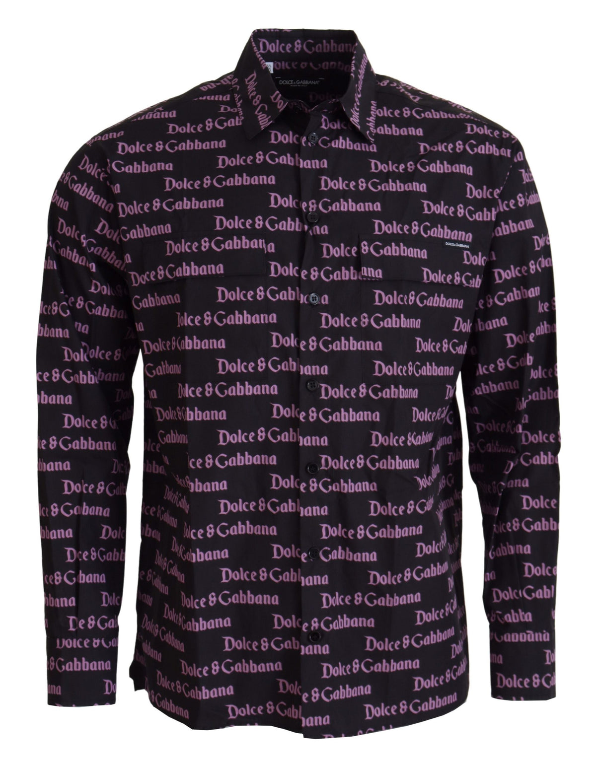 Dolce & Gabbana Schwarzes schmales Hemd mit lila Logo