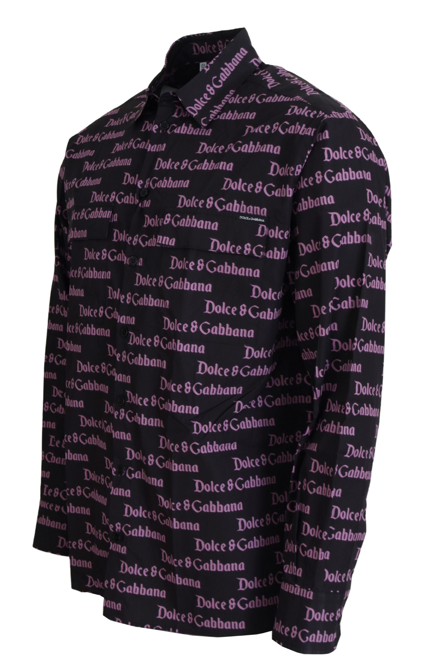 Dolce & Gabbana Schwarzes schmales Hemd mit lila Logo