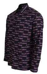 Dolce & Gabbana Schwarzes schmales Hemd mit lila Logo
