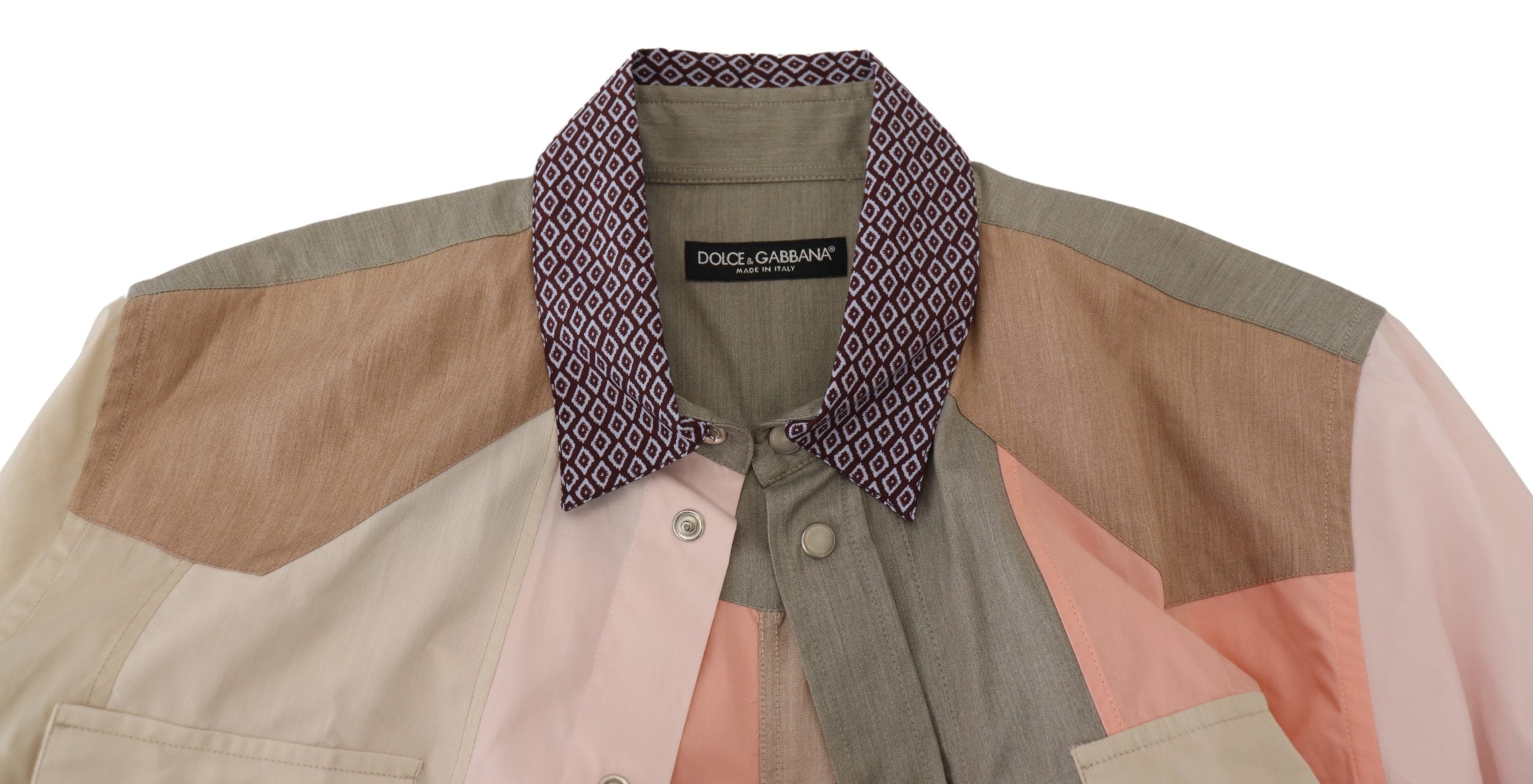 Dolce & Gabbana Multicolor Patchwork-Hemd aus Baumwolle im Slim Fit