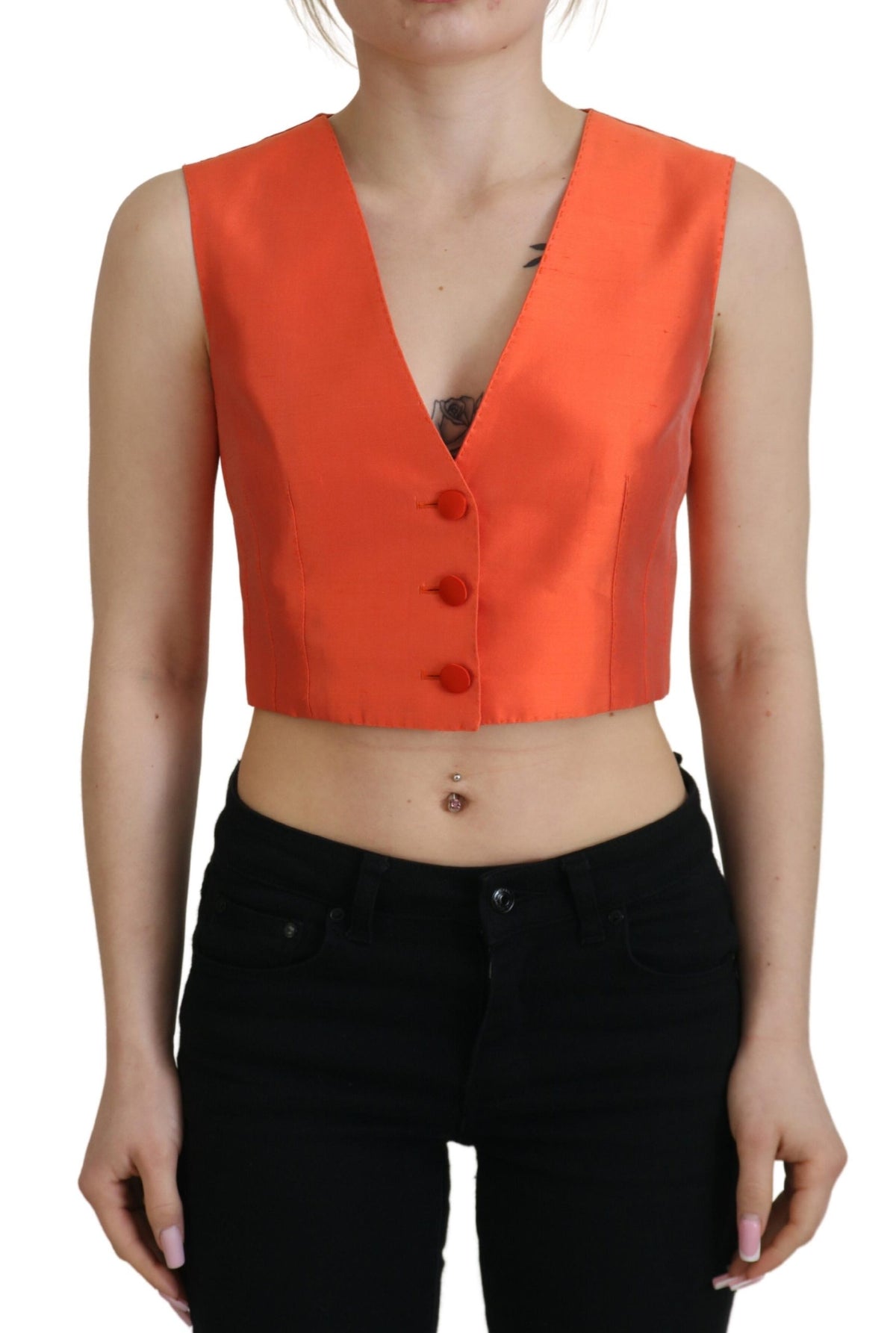 Dolce & Gabbana Orange Ärmellose Weste Cropped Weste Top