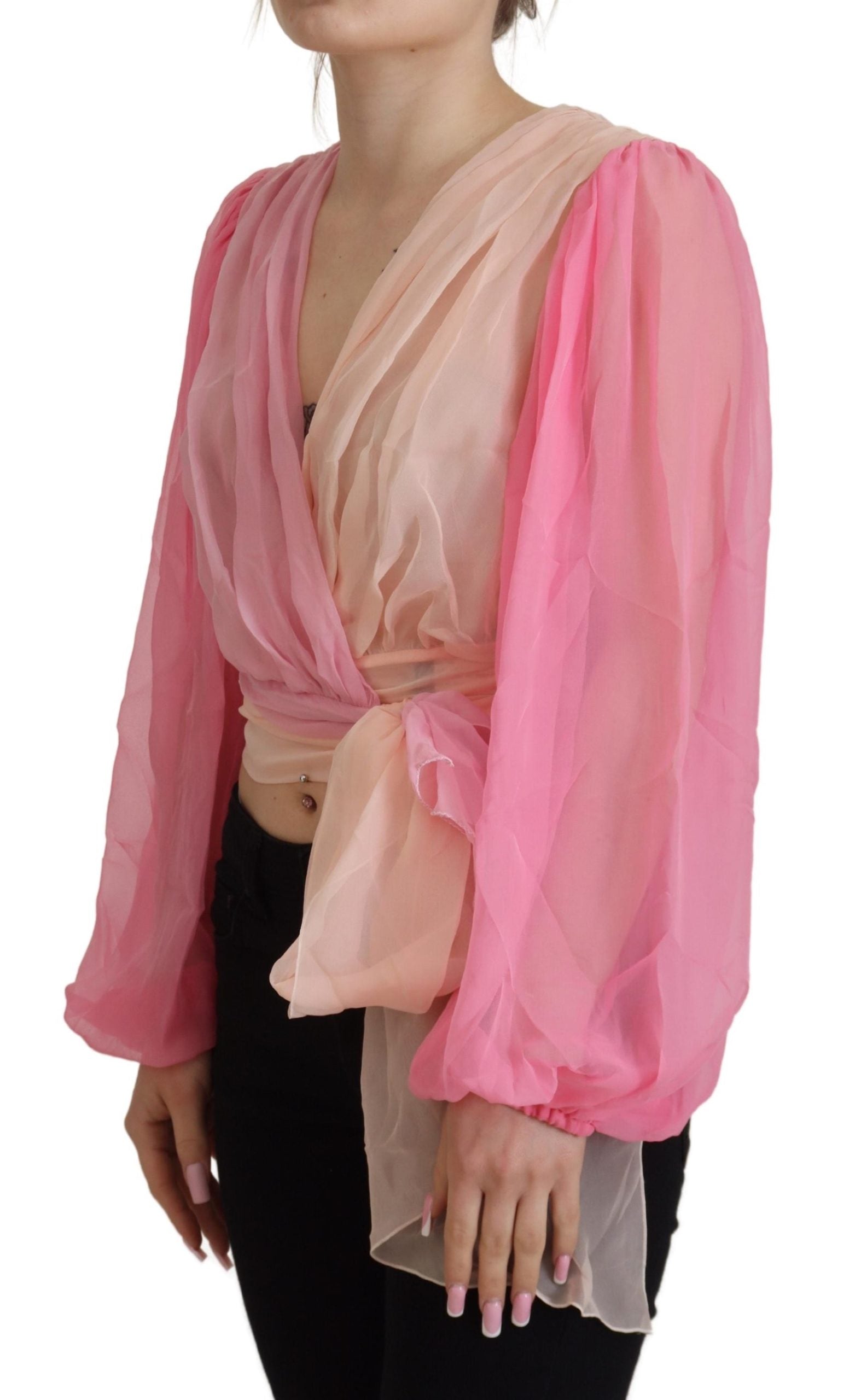 Dolce & Gabbana Roze Zijden Wikkelblouse Top met Lange Mouwen