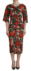 Dolce & Gabbana Veelkleurige Geranium Zijden Schede Midi Jurk