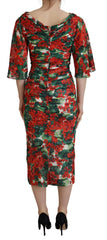 Dolce & Gabbana Veelkleurige Geranium Zijden Schede Midi Jurk