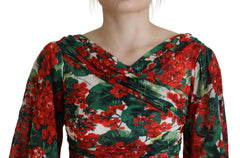 Dolce & Gabbana Veelkleurige Geranium Zijden Schede Midi Jurk
