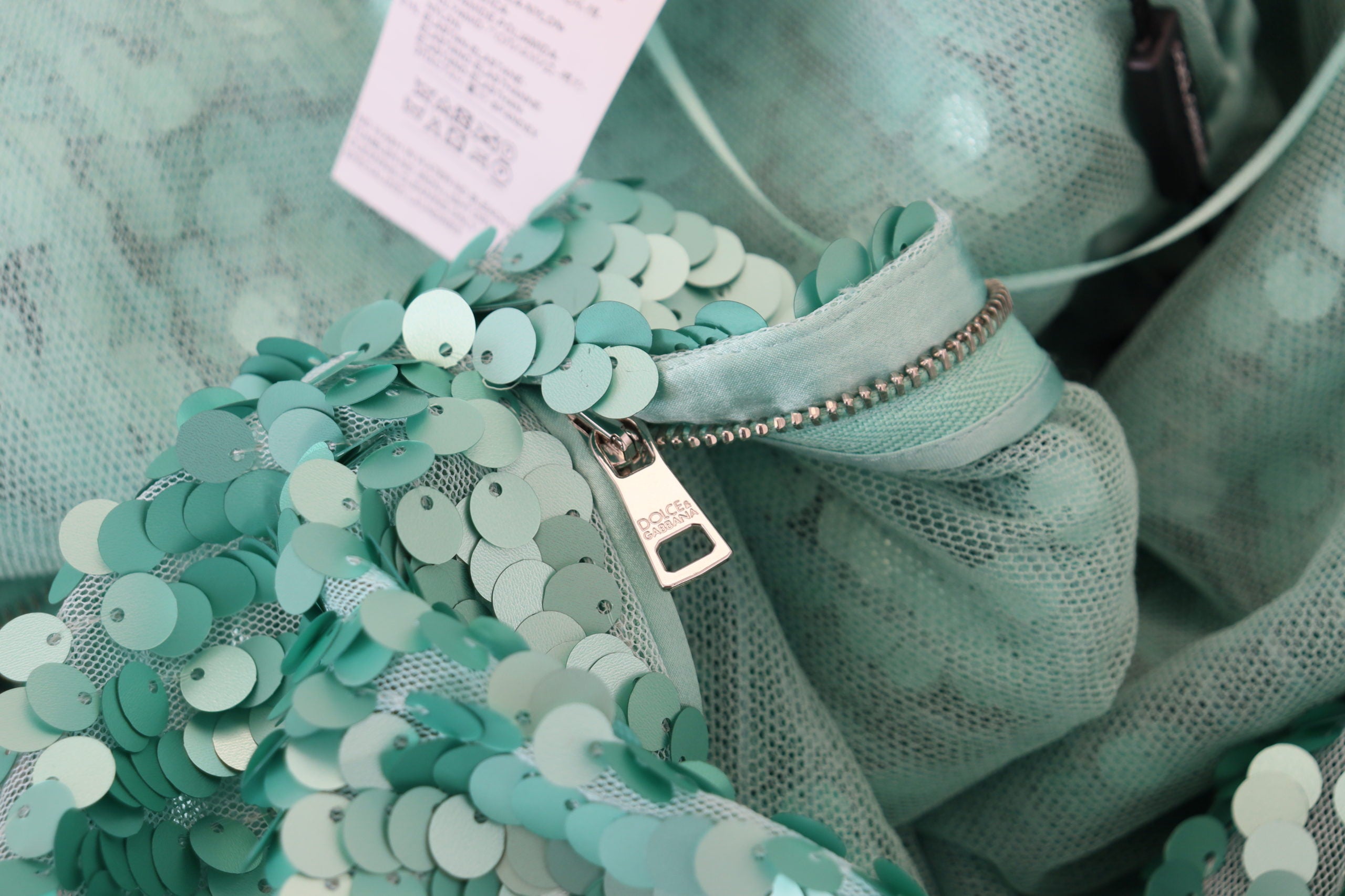 Dolce & Gabbana Blaues, plissiertes Midikleid aus Nylon mit Pailletten und A-Linie