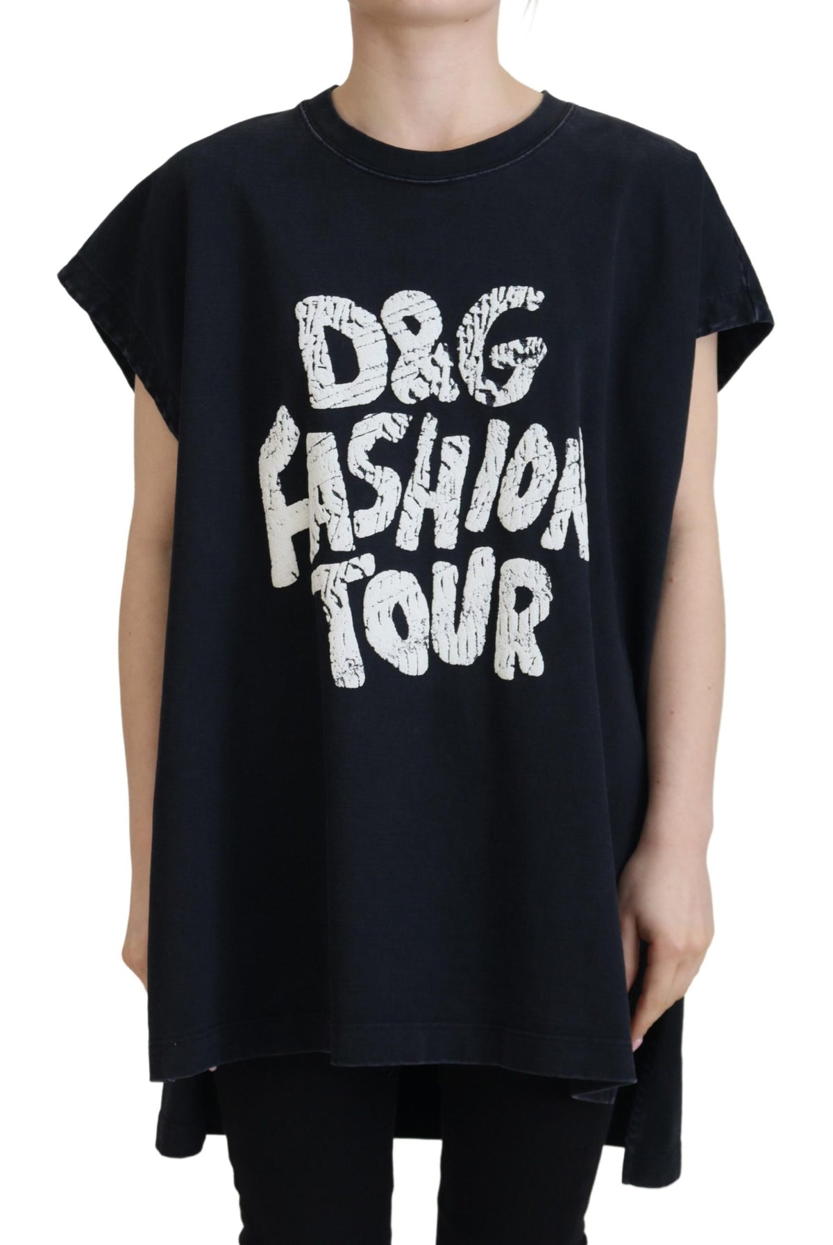 Dolce & Gabbana Schwarzes D&G Fashion Rundhals Baumwoll-T-Shirt